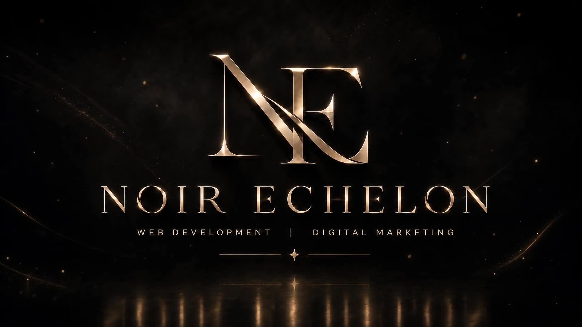 The Noir Echelon monogram and wordmark, lit against black